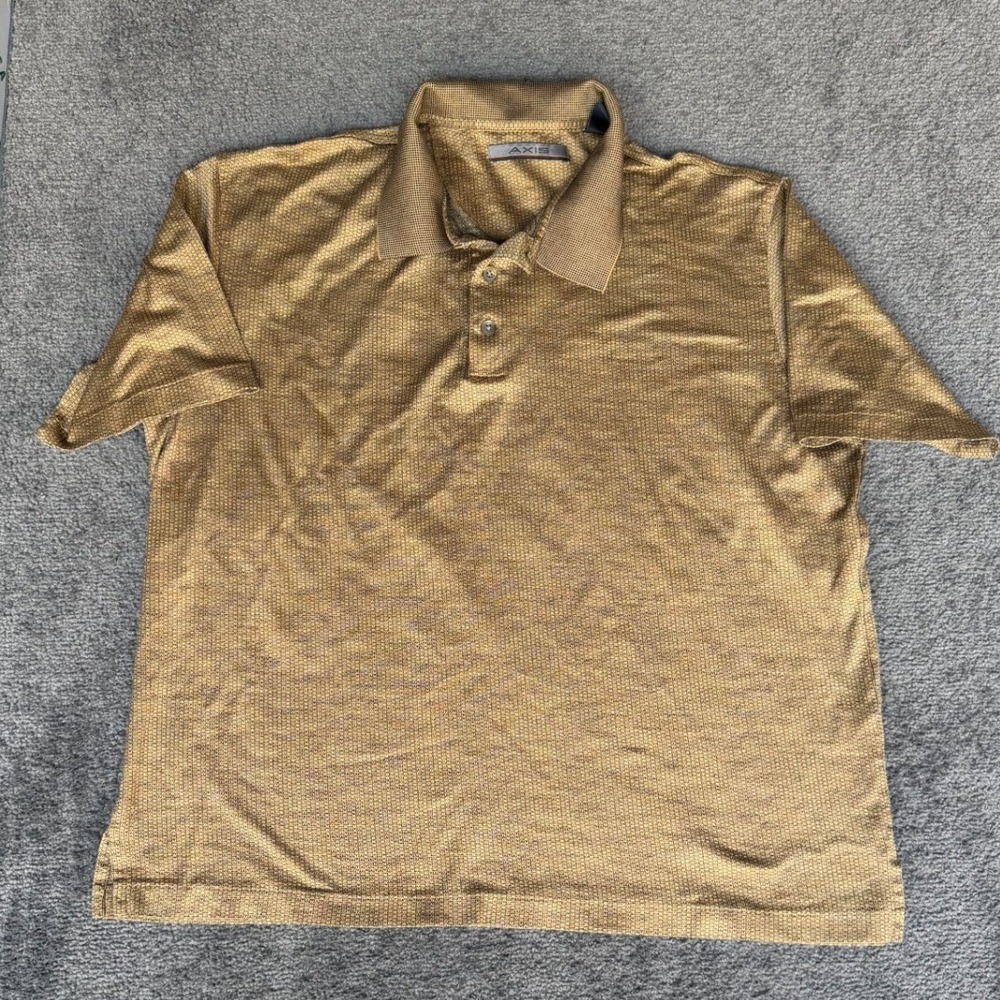 Axis Men XL Polo Shirt Mustard Gold Double Mercerized Cotton Textured Knit Short